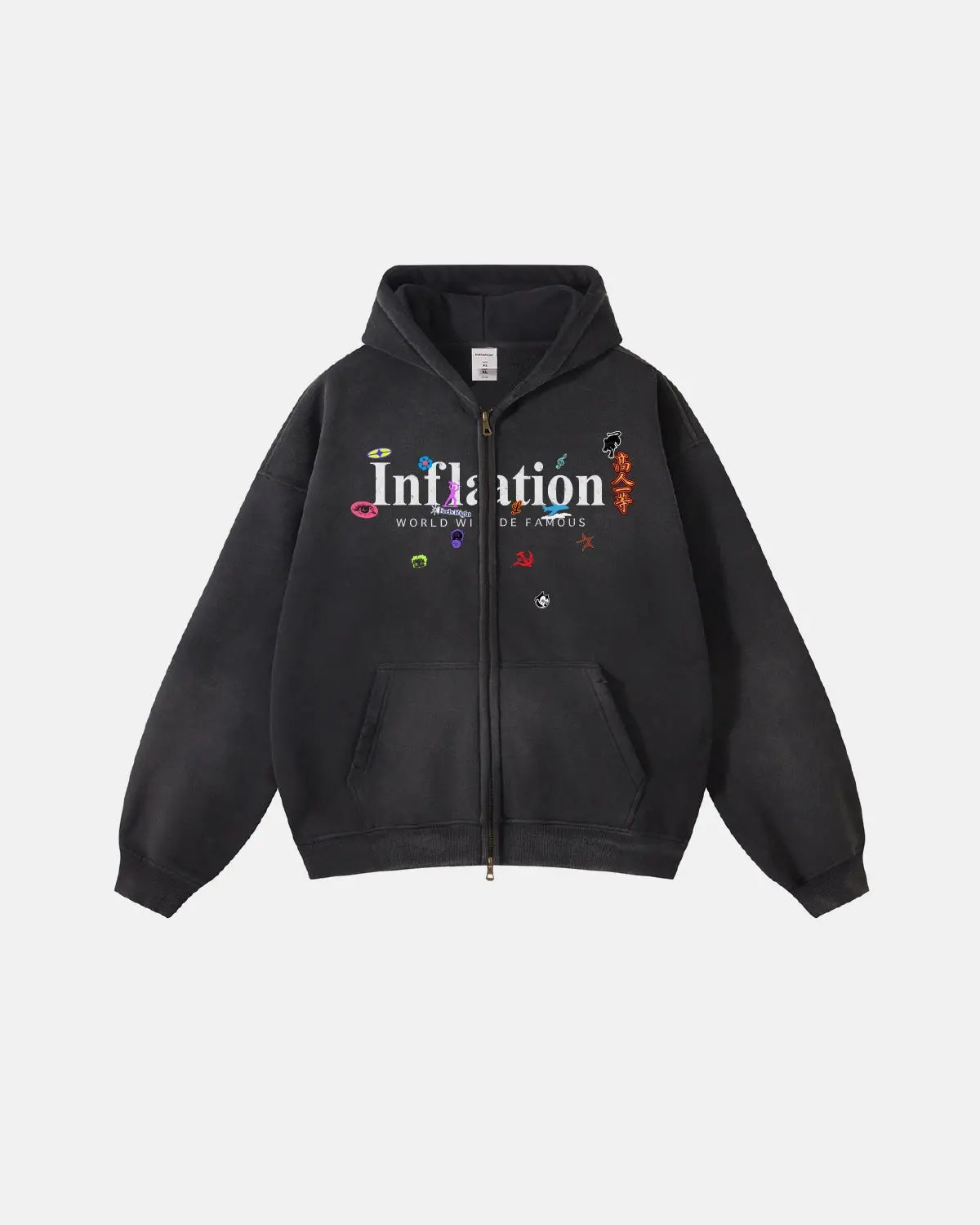 Graphic Acid Washed Zip Up Hoodies | Inflation Streetwear - INFLATION