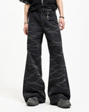 black washed denim bootcut jeans detail