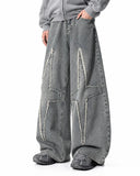 baggy jeans with frayed appliqué detail