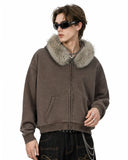 brown streetwear hoodie with ribbed cuffs and hem