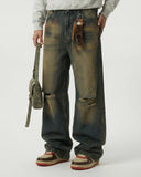 Dirty Wash Rhinestone Baggy Jeans | Inflation Streetwear INFLATION