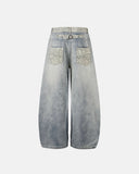 curved leg leopard patch denim jeans