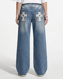 Cross Stud Bamboo Weave Baggy Jeans | Inflation Streetwear INFLATION