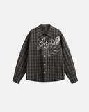 Script Graphic Plaid Long-Sleeve Shirt | Inflation Streetwear