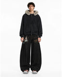 contrast stitch raw denim pants