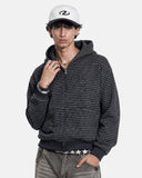 Fuzzy Stripe Boxy Zip Up Hoodie | Inflation Streetwear
