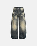 bamboo weave barrel baggy jeans with vintage wash