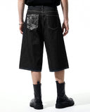 Baggy Denim Jorts with Embroidered Pocket | Inflation Streetwear INFLATION