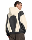 upper body model wearing apricot colorblock boxy hoodie