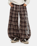 Rhinestone Script Plaid Barrel Pants | Inflation Streetwear