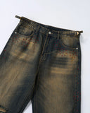 Dirty Wash Rhinestone Baggy Jeans | Inflation Streetwear INFLATION