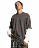 brushed fleece layered long sleeve t shirt in brown