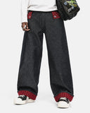 Plaid Patchwork Cinch Back Baggy Jeans | Inflation Streetwear