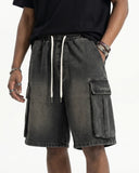 Washed Denim Cargo Shorts with Drawstring | Inflation Streetwear INFLATION