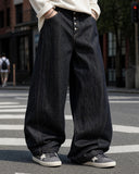 Black Buttons Up Barrel Baggy Jeans | Inflation Streetwear INFLATION