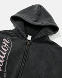 Washed Script Graphic Zip Up Hoodie | Inflation Streetwear