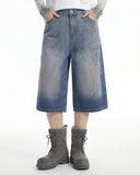 Rhinestone Washed Denim Baggy Jorts | Inflation Streetwear INFLATION