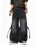 Adjustable Strap Washed Straight-Leg Jeans | Inflation Streetwear