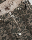 Camo Faux Fur Hooded Bomber Jacket | Inflation Streetwear
