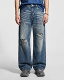 Whisker Wash Distressed Baggy Jeans | Inflation Streetwear INFLATION