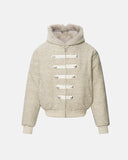 Striped Faux Fur Hooded Bomber Jacket | Inflation Streetwear