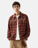 Script Embroidered Plaid Long-Sleeve Shirt | Inflation Streetwear