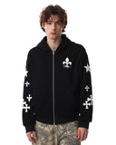 Cross PU Patch Embroidery Zip Up Hoodies | Inflation Streetwear INFLATION