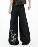 side music symbol print on wide leg pants
