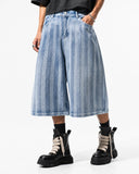 light wash textured denim shorts