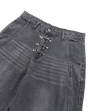 Metal Clasp Grey Barrel Jeans | Inflation Streetwear