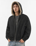 Faux Fur Hooded Padded Denim Jacket | Infltion Streetwear