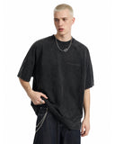 model wearing oversized puff print washed t shirt