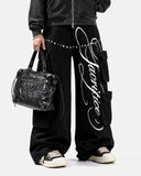Script Graphic Wide Leg Cargo Pants | Inflation Streetwear
