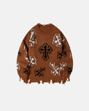 Distressed Cross Graphic Knit Sweater | Inflation Streetwear
