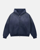 Monkey Washed Fleece Boxy Zip Up Hoodie | Inflation Streetwear