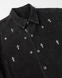 Starry Cross Rhinestone Washed Denim Shirt | Inflation Streetwear INFLATION