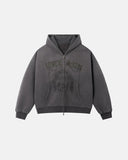 Gothic Rhinestone Washed Zip Up Hoodie | Inflation Streetwear