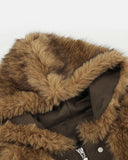 faux fur hood and inner lining detail close-up