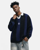 Retro Striped Polo Knit Sweater | Inflation Streetwear