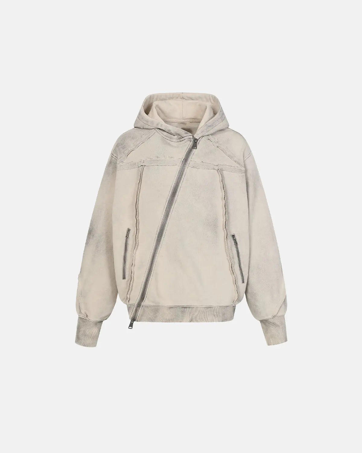 Washed Boxy Asymmetric Zip Up Hoodie | Inflation Streetwear – INFLATION