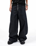 black denim jeans with button closure