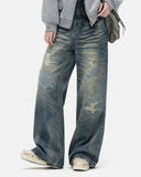 Whiskered Distressed Baggy Jeans | Inflation Streetwear