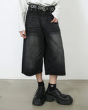 Washed baggy denim jorts front view