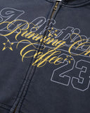 Washed Star Script Graphic Zip Up Hoodie | Inflation Streetwear