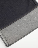 Detail view of top, rhinestone rolled hem cuff closeup