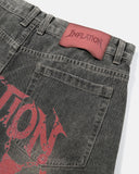 contrast waist patch detail on grey denim jeans