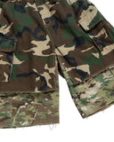 fake two-piece camo shorts with utility pocket design