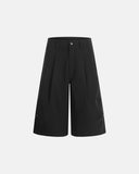 inflation pleated cinch back tailored shorts front view wide leg fit
