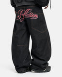 Back Script Graphic Barrel Jeans | Inflation Streetwear