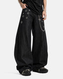 curved barrel leg denim pants detail